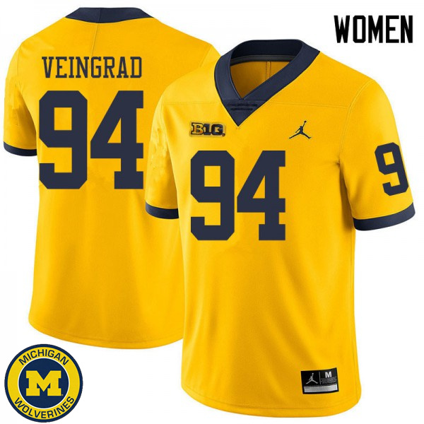 Womens Michigan Wolverines #94 Ryan Veingrad Yellow Jordan Brand High School Jersey